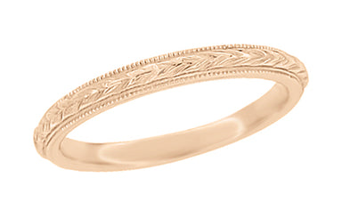 Hand Engraved Wheat Vintage Rose Gold Wedding Ring with a Domed Profile 2.5mm Wide - R652R