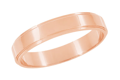 Retro 1950's Rose Gold 4mm Wide Flat Groove Edge Wedding Band