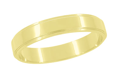 Yellow Gold 4mm Wide 1950's Groove Edge Flat Wedding Band