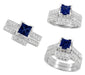 Art Deco 1/2 Carat Princess Cut Blue Sapphire and Diamond Engagement Ring in Platinum