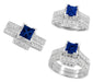 Art Deco 1/2 Carat Square Princess Cut Sapphire and Diamond Engagement Ring in 18 Karat White Gold