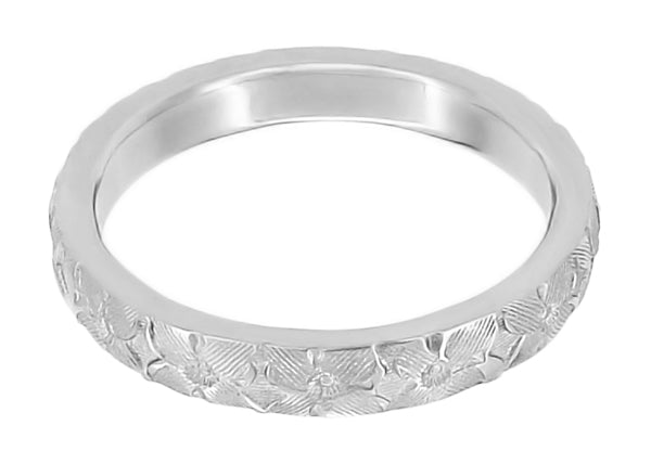 Hibiscus Flowers Engraved Wedding Ring in White Gold - 3mm Wide - Item: R668 - Image: 2