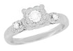 Retro Moderne Lucky Clover Diamond Engagement Ring in 14 Karat White Gold