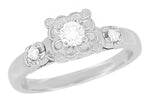 Retro Moderne Lucky Clover Diamond Engagement Ring in 14 Karat White Gold