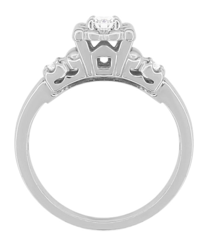 Retro Moderne Lucky Clover Diamond Engagement Ring in 14 Karat White Gold - Item: R674-LC - Image: 2