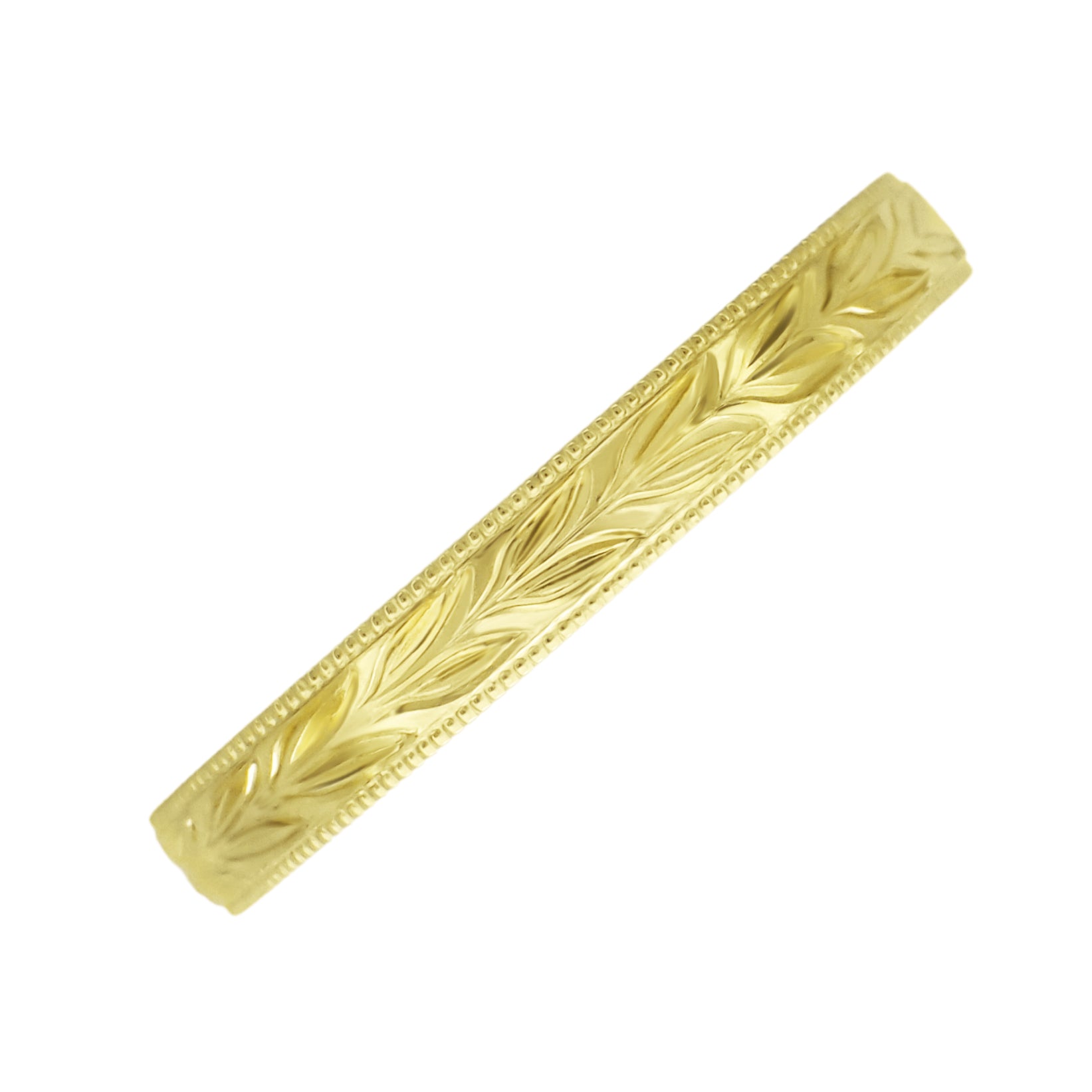 Yellow Gold Vintage Inspired Hand Carved Hawaiian Maile Leaves Wedding Band - 14K or 18K - Item: R719Y - Image: 2