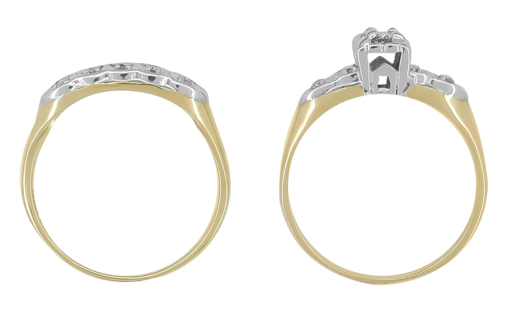 Sedgwick 1940's Two-Tone Vintage Diamond Engagement Ring and Wedding Band Set in 14K Yellow and White Gold - Item: R730 - Image: 2