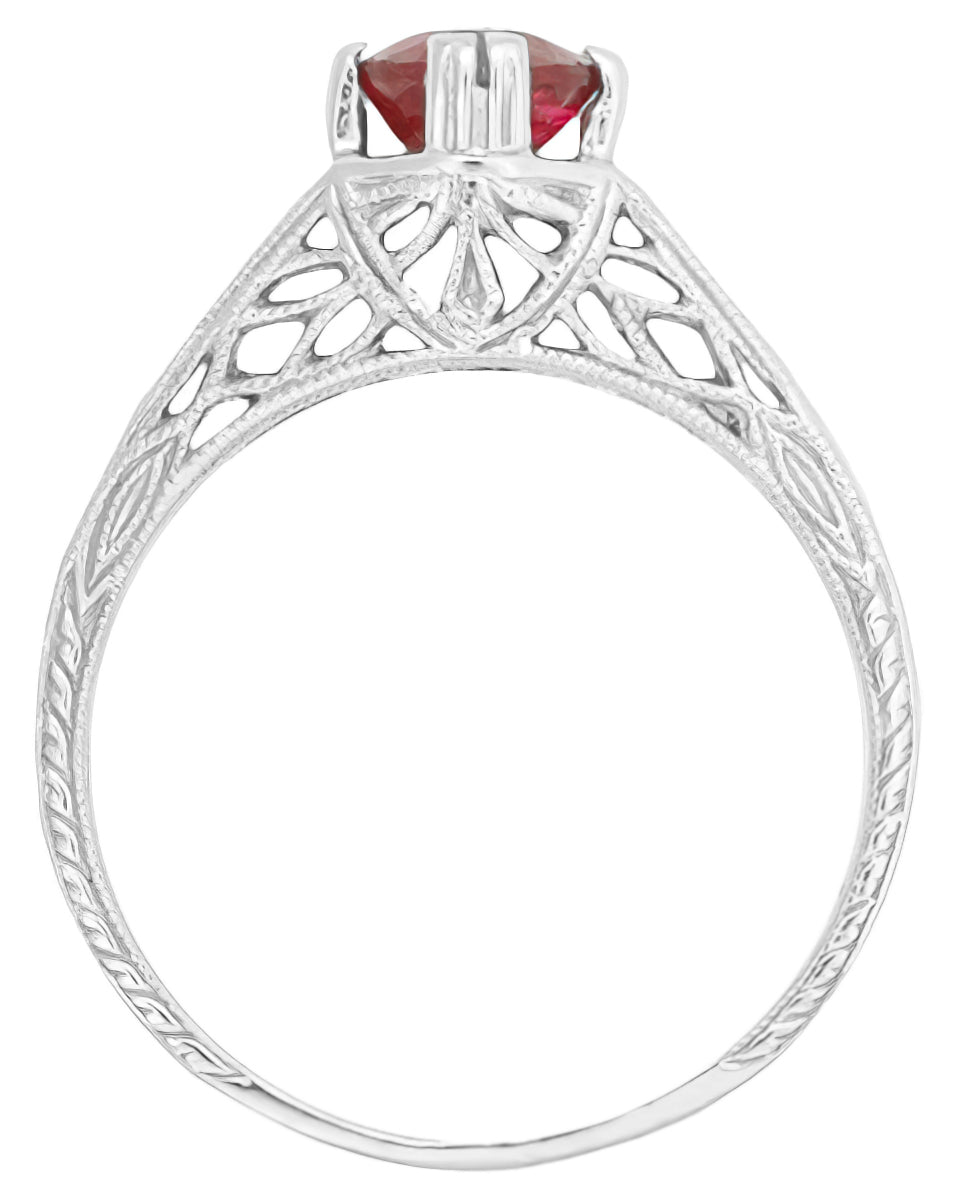 Art Deco Ashford Filigree Ruby Birthstone Engagement Ring in 14 Karat White Gold - Item: R795WRU - Image: 4