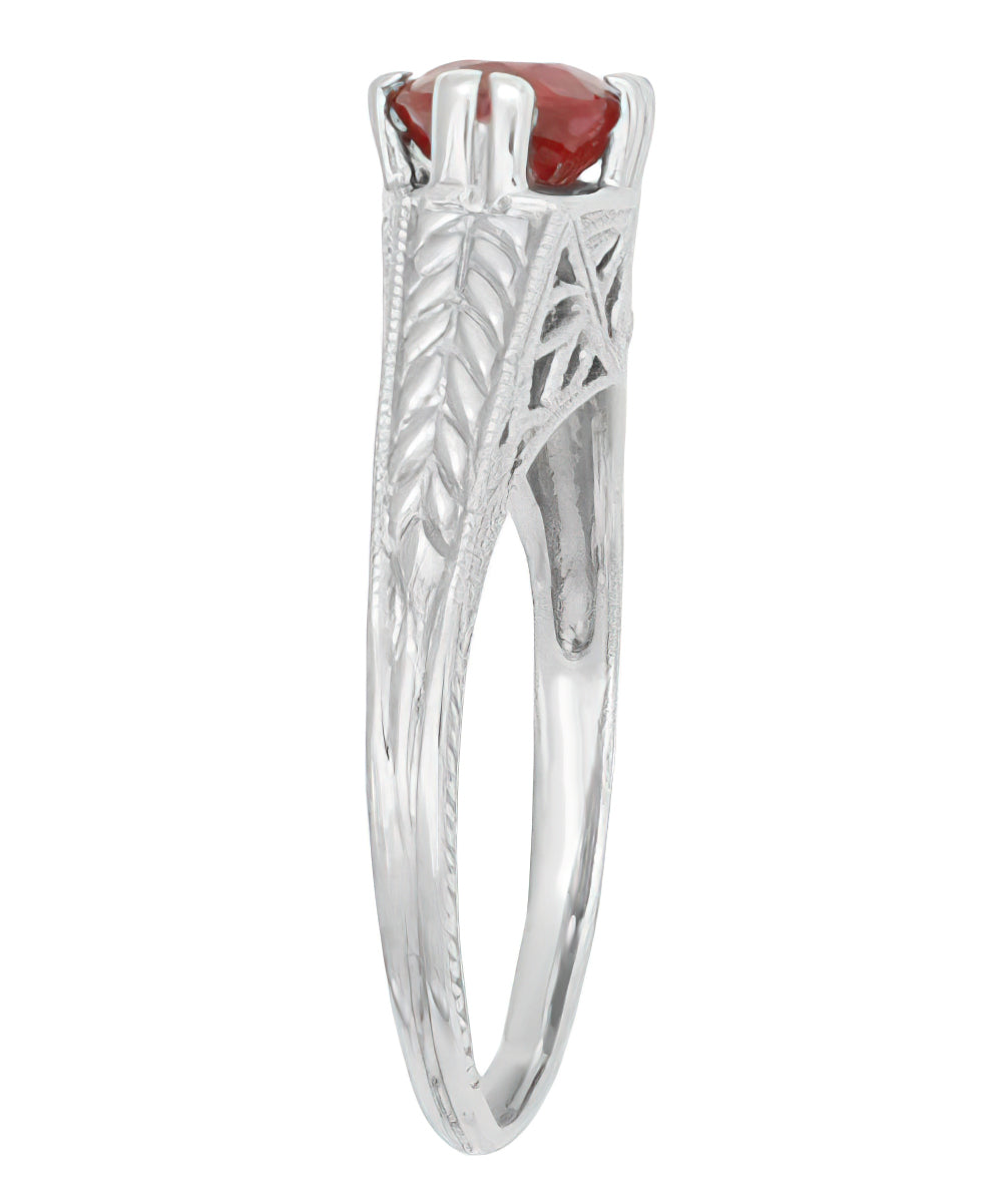 Art Deco Ashford Filigree Ruby Birthstone Engagement Ring in 14 Karat White Gold - Item: R795WRU - Image: 3