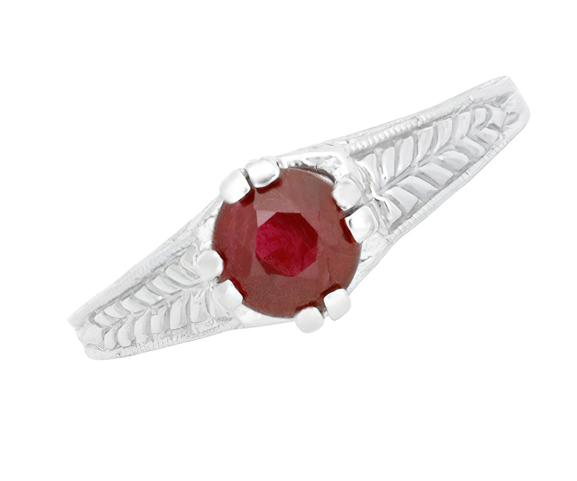 Art Deco Ashford Filigree Ruby Birthstone Engagement Ring in 14 Karat White Gold - Item: R795WRU - Image: 2