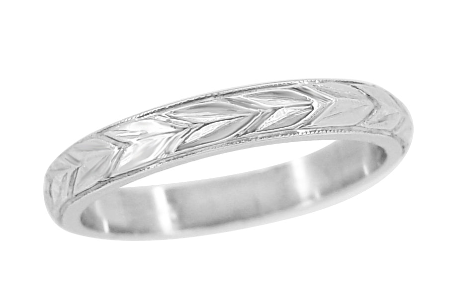 Art Deco Antique Vine of Maile Leaves Wedding Ring in Platinum