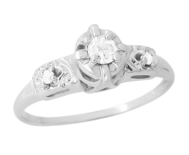 1940s Illusion Halo Vintage Diamond Ring 14K White Gold - R828