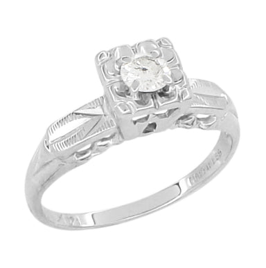 1940's Mid Century Illusion Vintage Solitaire Diamond Engagement Ring in 14 Karat White Gold