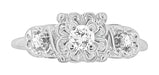 Carlotta 1940's Mid Century Retro Modern Vintage Diamond Engagement Ring in 14 Karat White Gold