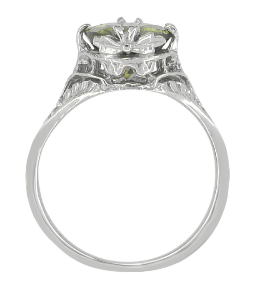 2.32 Carat Edwardian Filigree Leaves Oval Green Tourmaline Ring in 14K White Gold - Item: R843GT - Image: 4