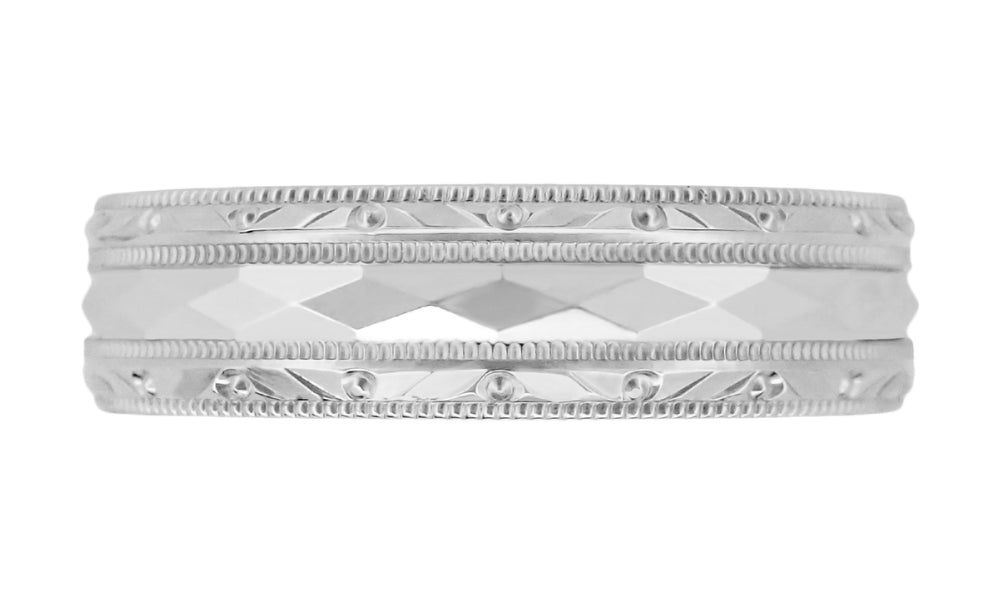 1950s Mid Century Modern Design Kaleidoscope & Chevrons Platinum Wedding Band - 6mm Wide - Item: R859P - Image: 2