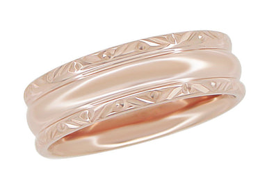 Circles and Chevrons 1950's 14K Rose Gold Retro Engraved Wedding Band - 6mm Wide