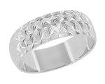 Mid Century Modern Sculptural Vintage Starbursts Engraved Platinum Wedding Band  - 6mm Wide