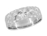 8mm Wide Vintage Starbursts Engraved Mid Century Modern White Gold Wedding Ring