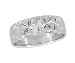 8mm Wide Vintage Starbursts Engraved Mid Century Modern White Gold Wedding Ring