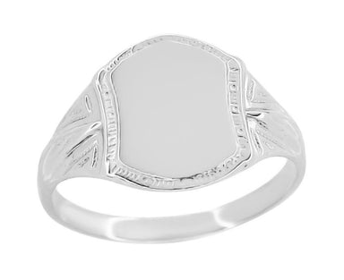 White Gold Antique Signet Ring - Victorian Signet for Pinky Finger