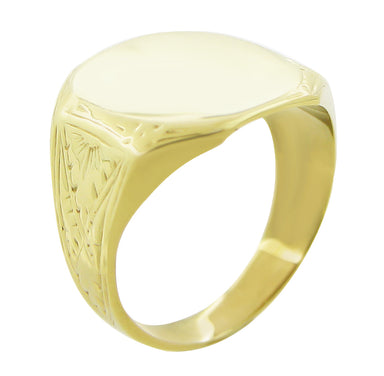 Mens Sunburst Carved Antique Victorian Rectangular Signet Ring - 14K Yellow Gold