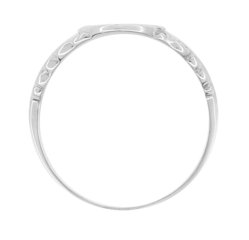 Fleur-de-Lis Victorian Oval Signet Ring in 14 Karat White Gold - Item: R889W - Image: 3