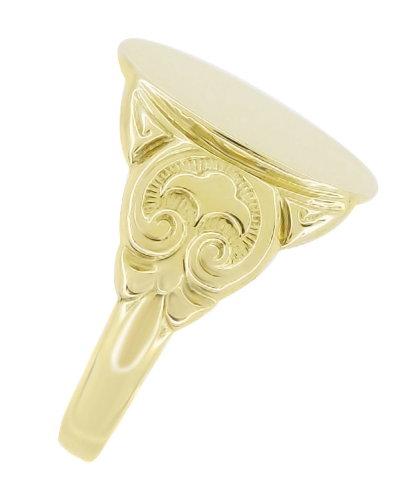 Men's Large Oval Victorian Signet Ring in 14 Karat Yellow Gold With Side Scroll Engraving - Item: R893 - Image: 2