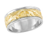 Art Nouveau Vintage Style Wedding Ring in Two Tone 14 Karat White and Yellow Gold