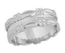 Pansy Flowers Vintage Wide Wedding Band in 14K White Gold - 7mm