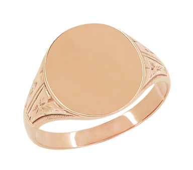 Kent Victorian Carved Vintage Inspired 14K Rose Gold Oval Signet Ring