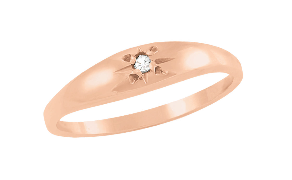 14K Rose Gold Antique Style Victorian Domed Baby Diamond Ring