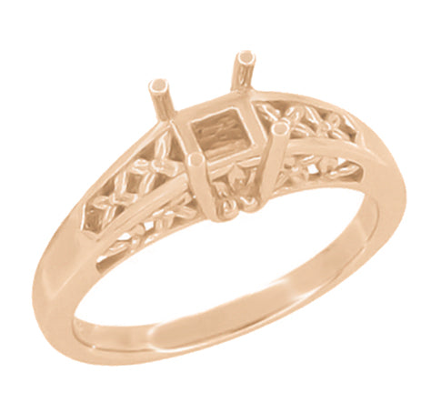 Art Nouveau Flowers & Leaves 14 Karat Rose Gold Filigree Engagement Ring Setting for a 3/4 - 1 Carat Diamond - R988R