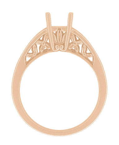 Art Nouveau Flowers & Leaves 14 Karat Rose Gold Filigree Engagement Ring Setting for a 3/4 - 1 Carat Diamond - alternate view