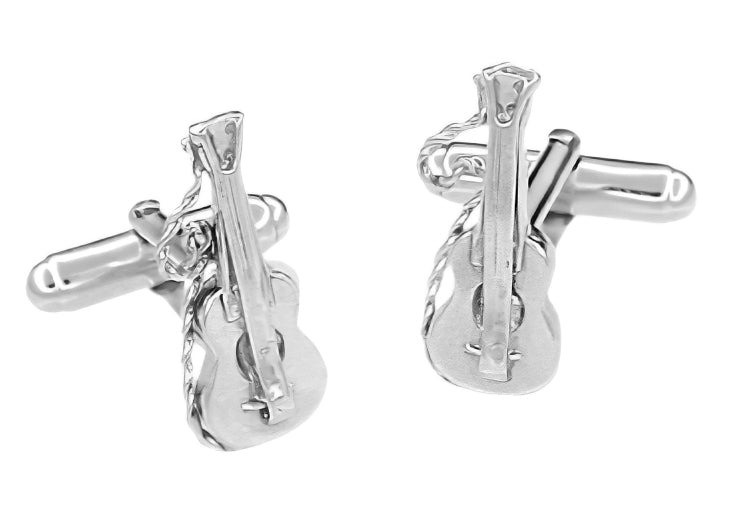 Acoustic Bass Guitar Cufflinks in Sterling Silver