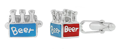 Craft Beer Cufflinks in Sterling Silver with Red and Blue Enamel - alternate view