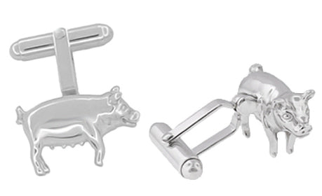 Pig Cufflinks in Sterling Silver - Item: SCL181 - Image: 2