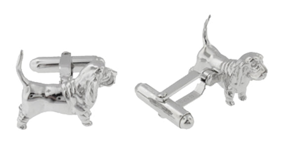Basset Hound Dog Cufflinks in Sterling Silver - Item: SCL193 - Image: 2