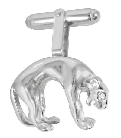 Diamond Eye Panther Cufflinks in Sterling Silver - Item: SCL195D - Image: 2