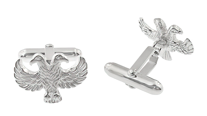 Double Headed Eagle Cufflinks in Sterling Silver - Item: SCL212 - Image: 2