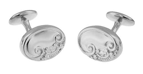 Victorian Scrolls and Fleur-de-Lis Engravable Cufflinks in Sterling Silver - Item: SCL229W - Image: 2