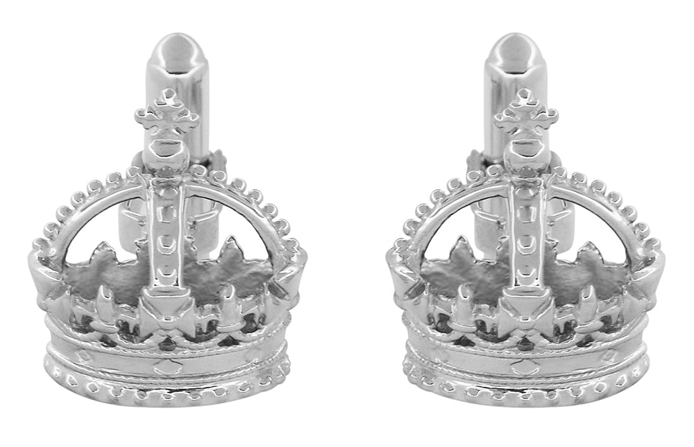 Royal Crown Cufflinks in Sterling Silver - Item: SCL241W - Image: 2