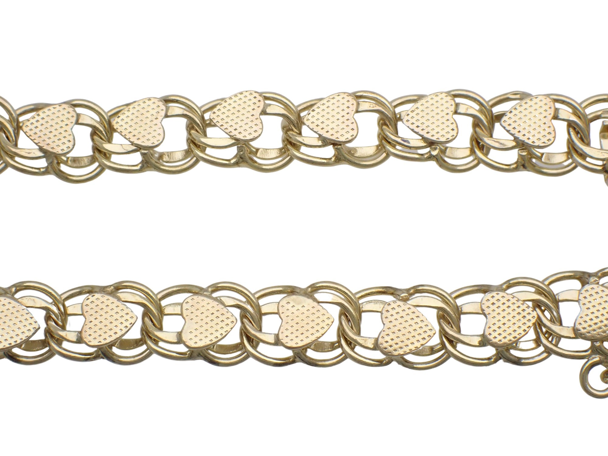Linked Hearts 1960's Vintage 12K Yellow Gold Filled Double Link Charm Bracelet - 7 Inches - Item: SSBR4 - Image: 2
