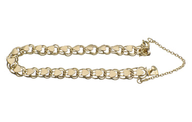 Linked Hearts 1960's Vintage 12K Yellow Gold Filled Double Link Charm Bracelet - 7 Inches