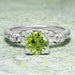 Art Deco Hearts and Clovers 1 Carat Peridot Solitaire Promise Ring in Sterling Silver