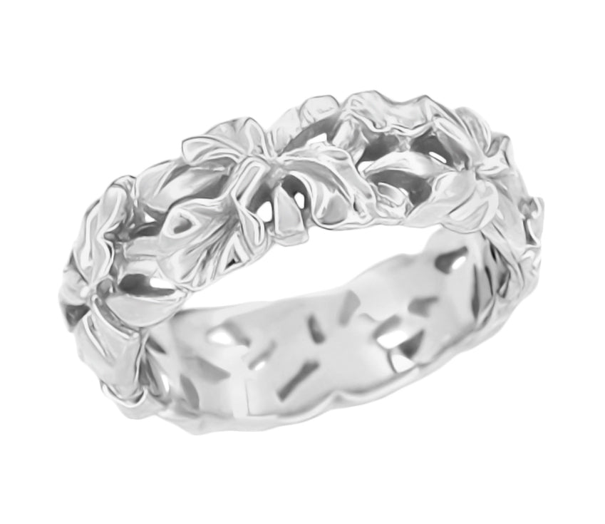 Vintage Wedding Ring Style Sterling Silver Filigree Calla Lilies Band 6.6mm Wide Floral Ring