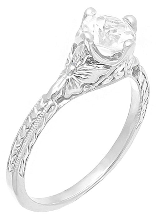 Art Deco Floral Carved Filigree CZ Promise Ring in Sterling Silver - Item: SSR356CZ - Image: 2