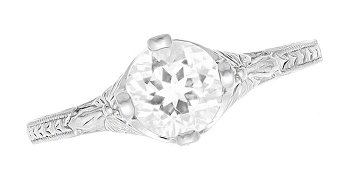 Art Deco Floral Carved Filigree CZ Promise Ring in Sterling Silver - Item: SSR356CZ - Image: 3