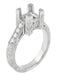Flowers and Scrolls 3/4 Carat Princess Cut Square Diamond Art Deco Engagement Ring Mounting in White Gold