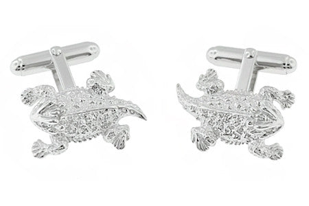 Horned Frog Cufflinks in Sterling Silver with Diamond Eyes - Texas